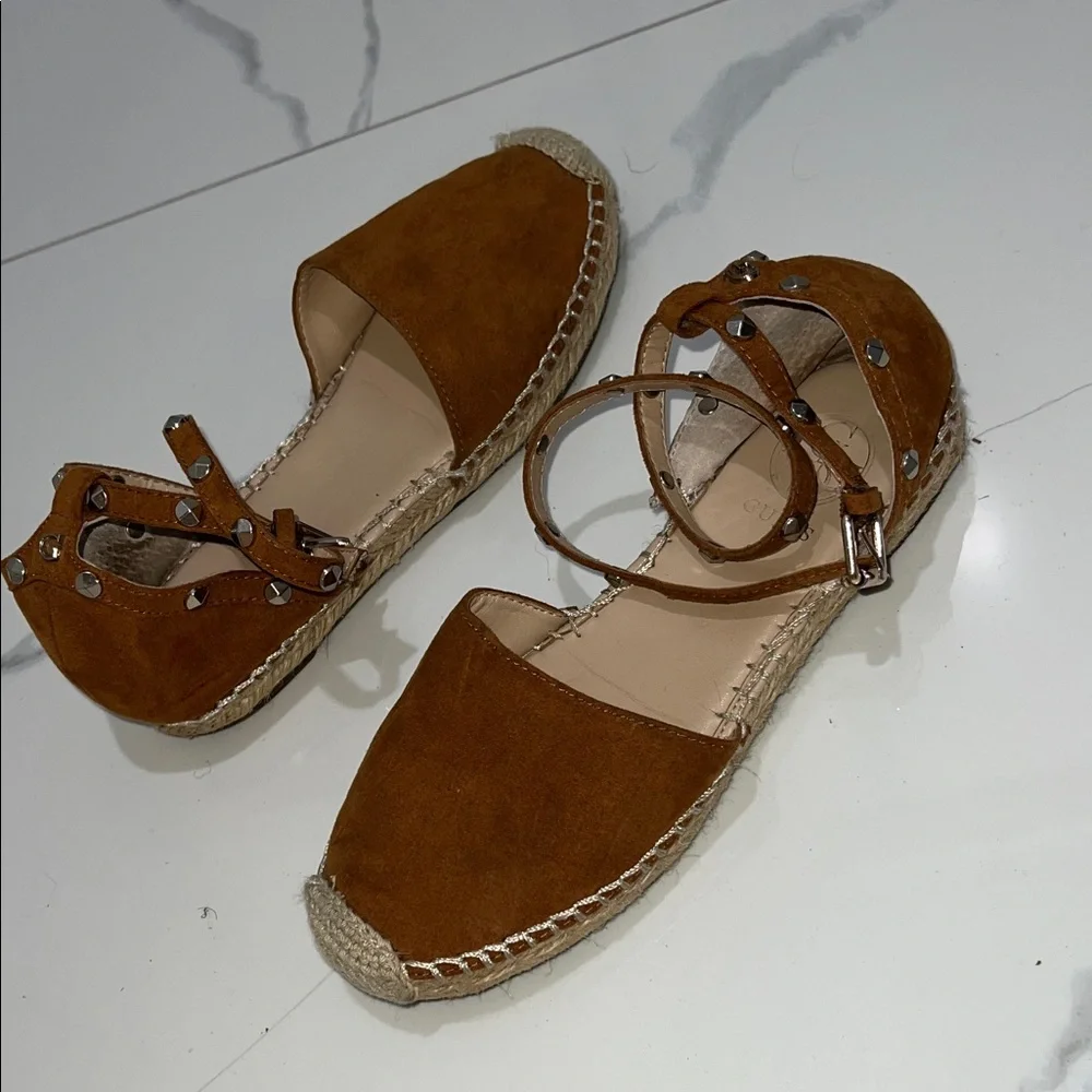 Guess Tan Espadrille Flats with Ankle Strap